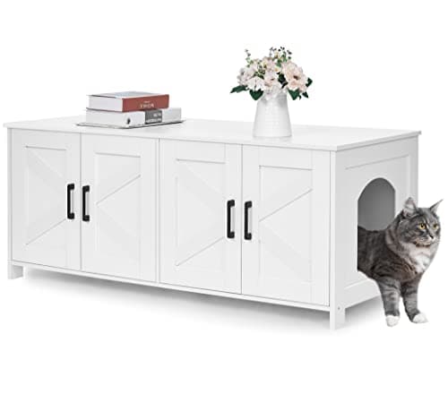 Homedy 2 Cat Litter Box Enclosure, Hidden Double Room, Black — White