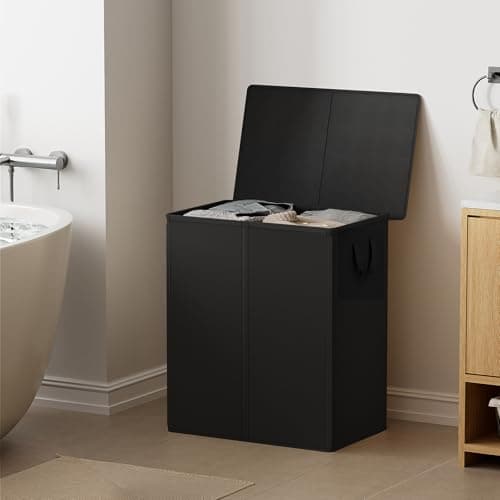 Chrislley 2 Section Double Laundry Basket, Black