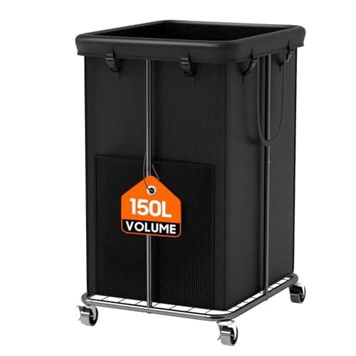 Large Laundry Hamper with Lid & Removable Bag - 110L Grey — Black