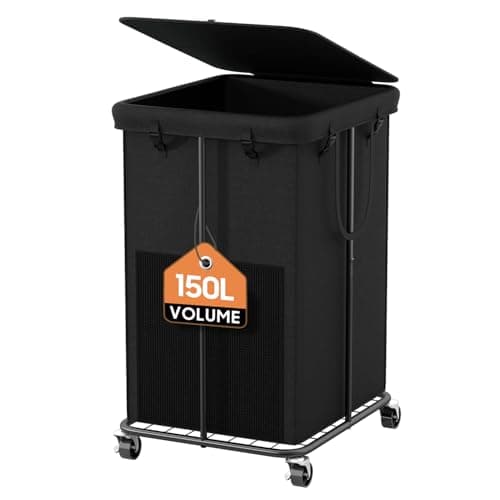 Large Laundry Hamper with Lid & Removable Bag - 110L Grey — Black with Lid