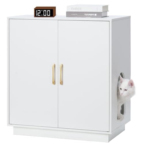 Modern White Cat Litter Box Enclosure with Hidden Storage & Side Table GCLB003WT