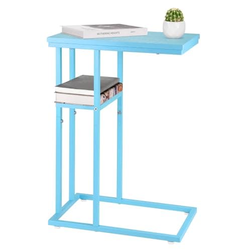 YooBure C-Shaped End Table, Rustic Snack Table for Living Room and Bedroom — Blue