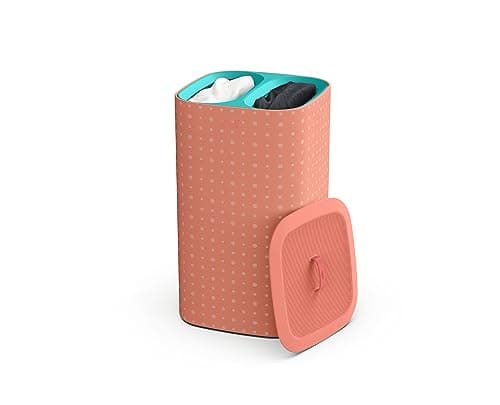 Joseph Joseph Tota 90-Liter Laundry Hamper with Lid, 2 Removable Bags - Carbon Black — Coral/Turquoise