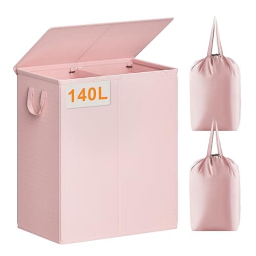Chrislley 2 Section Double Laundry Basket, Black — Pink