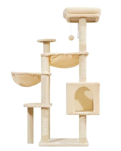 Smoky Gray Taoqimiao 39.4-Inch Cat Tree with 5 Scratching Posts & Plush Condo MS019G — Beige
