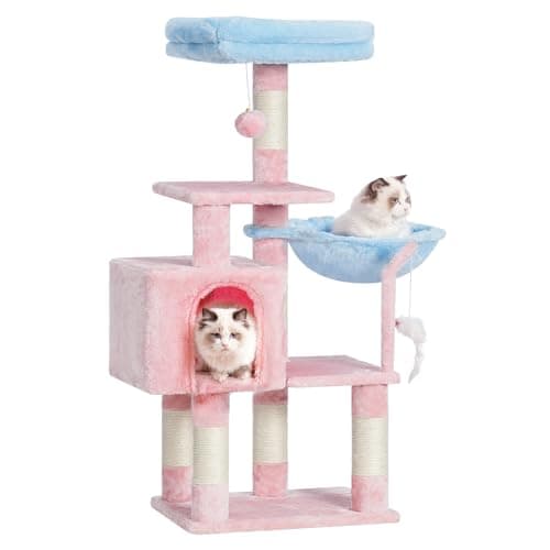 Heybly Light Gray Cat Tree with Toy & Padded Perch — Blue and Pink