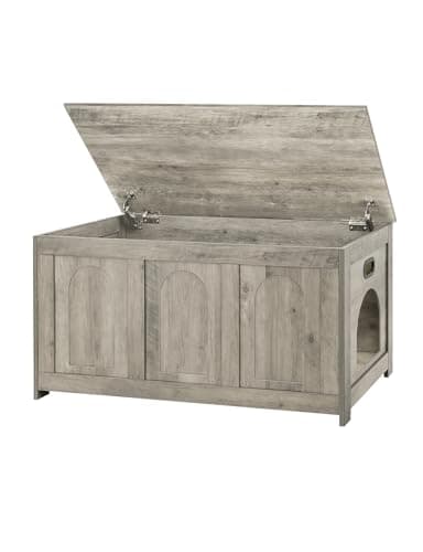 DINZI LVJ Hideaway Cat Litter Box, Flip Top & Sturdy Enclosure, White — Gray Wash