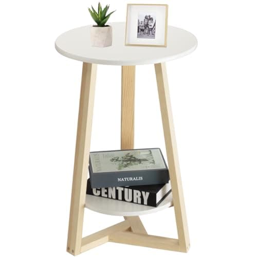 Hadulcet Two-Tier White Side Table for Living Room & More