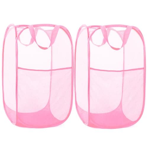 Reinforced Pink Collapsible Laundry Hamper with Side Pocket & Carry Handles — 2 x Pink