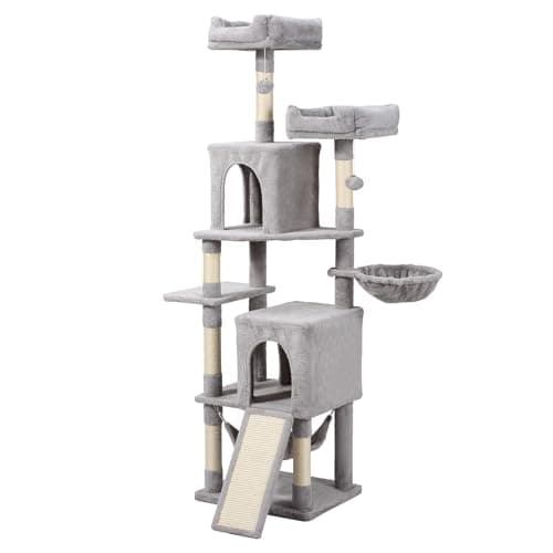 70-Inch Multi-Level Cat Tree Tower with Hammock & Scratching Post LCT015 — Light Grey