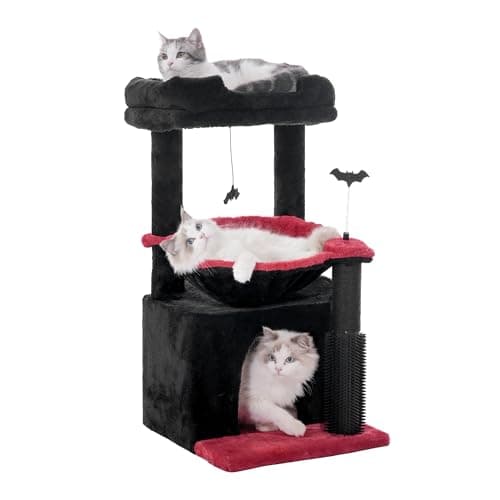 5 in 1 Cat Tree, 32" Tower with Groomer & Hammock-Gray — Gothic