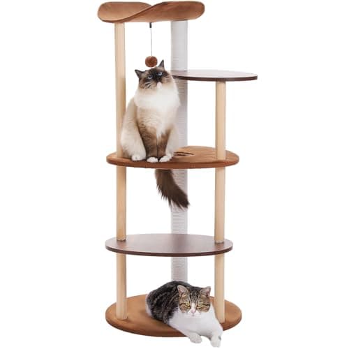 PetepeLA 5-Level Cat Tree for Indoor Cats Beige — Wood Brown
