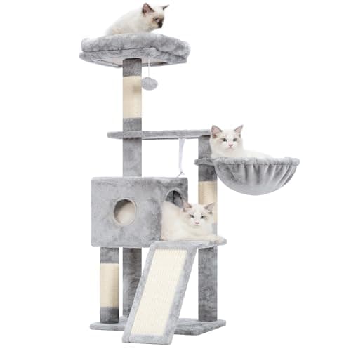 Light Gray MPJ007SW Plush 42.5-Inch Cat Tower with Scratching Post & Hanging Ball