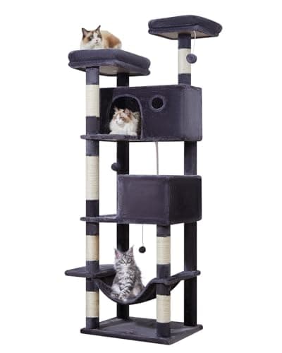 Taoqimiao Large Cat Tree with 7 Scratching Posts & 2 Perches MS030LT Cactus — Smoky Gray