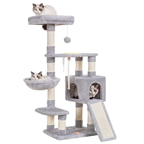 Heybly Cat Tree Tower for Indoor Cats with Feeding Bowl and Scratching Board