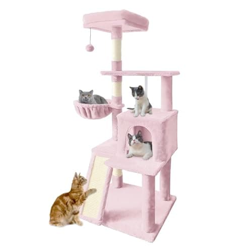 70" Multi-Level Cat Tree Tower with Sisal Scratching Post (Green) — B-Pink