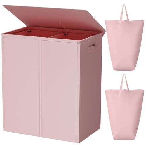 WOWLIVE 154L Double Laundry Hamper with Lid, Black — Pink