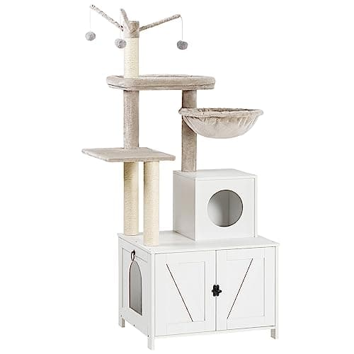 HOOBRO White Cat Tree Tower with Litter Box Enclosure WT15MZ03