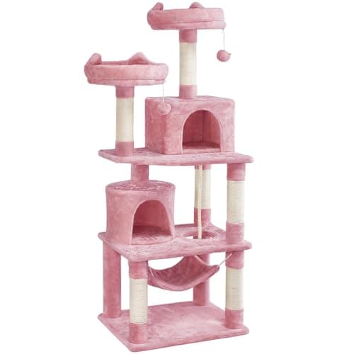 Yaheetech 62.2in Pink Cat Tower with Hammock, Condo & Scratching Posts — Pink