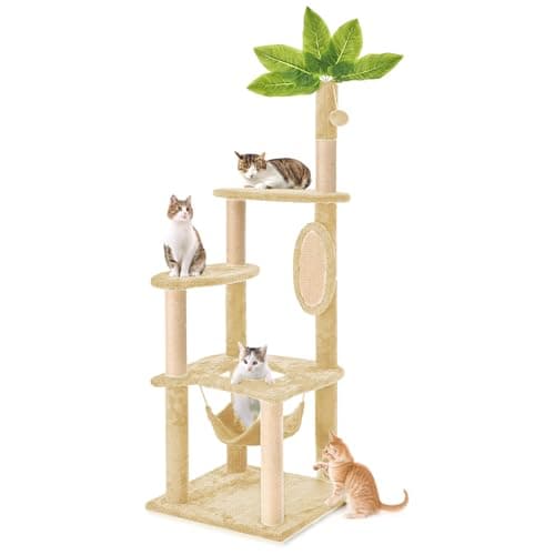 24 Inch Pink Floral Cat Tree for Indoor Cats — 55in Beige