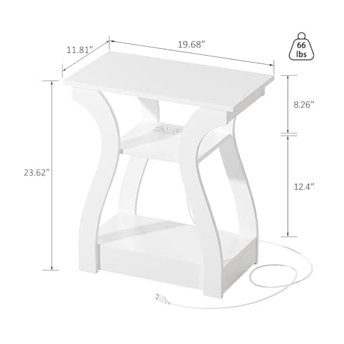 White End Table with Charging Station for Living Room and Bedroom Storage Shelf