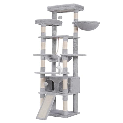 Heybly 68 Inch Multi-Level Cat Tree with Plush Perches and Caves HCT025G — Light Gary