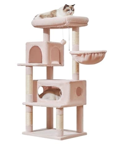 Taoqimiao Light Gray 38.2-Inch Cat Tree with Adjustable Baskets & Lux Perch MS029SW — Jelly Pink