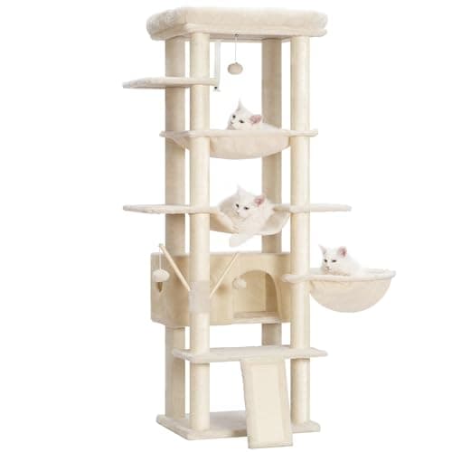 Large Cat Tree for Indoor Cats - Multi-Level Furniture with Scratching Posts and Hammocks — Beige