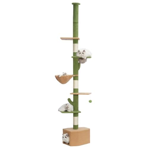 Adjustable Floor to Ceiling Cat Tree with Hammock - Light Gray — Green Beige