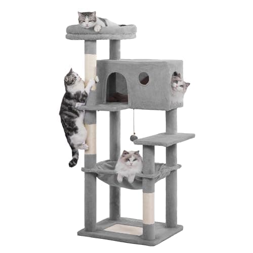 Large Indoor Cat Tree with Hammock & Scratch Post (54", Grey)
