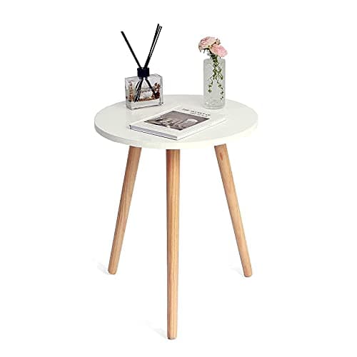 Awaseen Solid Wood Brown Living Room Side Table — White