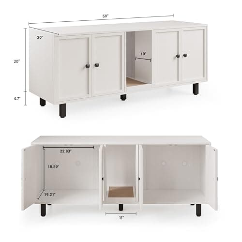 Cat Scratch Pad Litter Box Enclosure, 59 Inches, Off White, Double Room