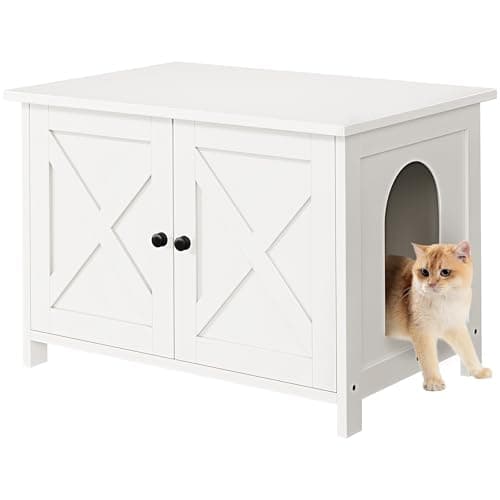 Shintenchi Cat Litter Box with Removable Divider & End Table, Grey — White