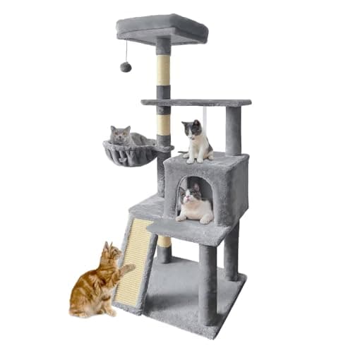 70" Multi-Level Cat Tree Tower with Sisal Scratching Post (Green) — B-Light Gray