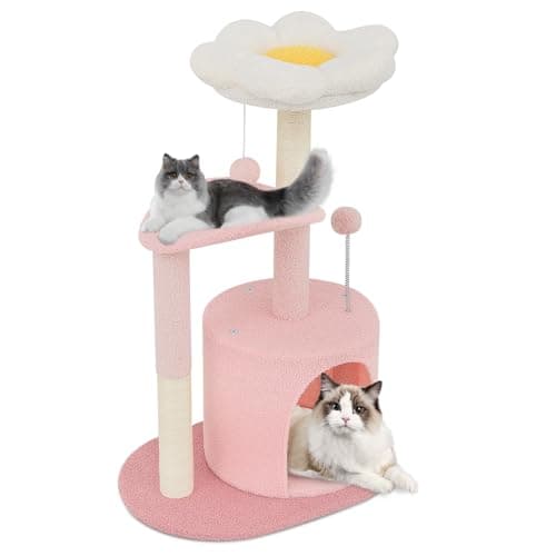 Magshion Pink Cute 33" Indoor Cat Tree with Scratch Post and Dangling Balls