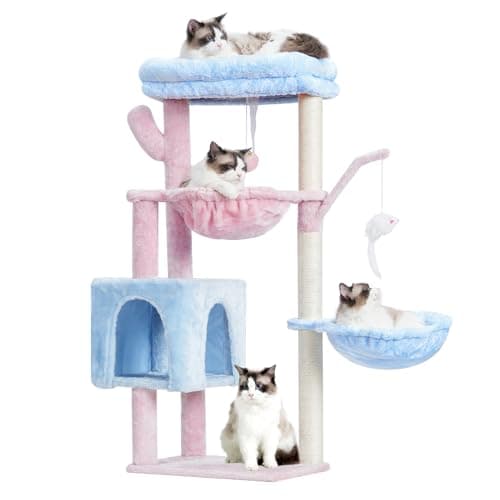 Gothic Halloween Cat Tower for Indoor Cats — Blue and Pink