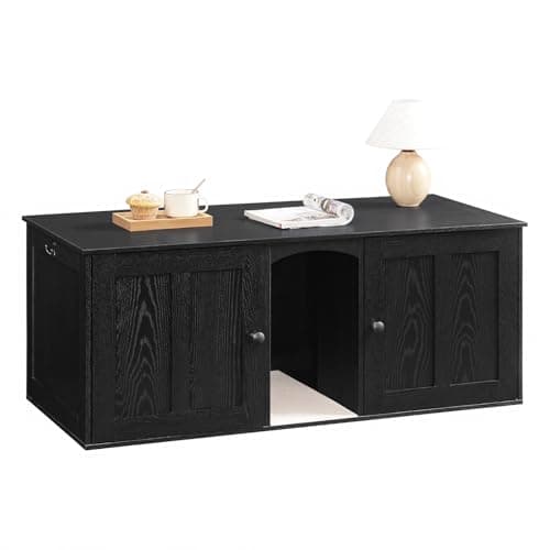 HOOBRO Greige Double Room Cat Litter Box, Perfect for 2 Cats — Black