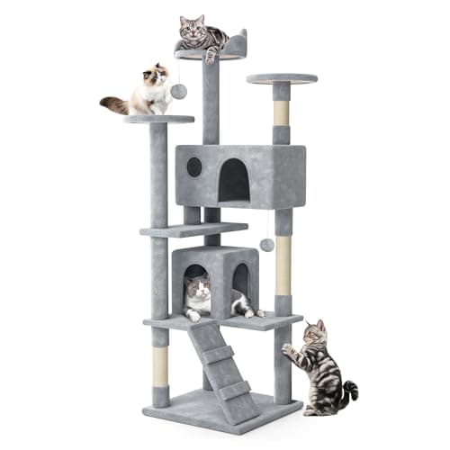 MoNiBloom Beige 54 Inch Cat Tree with 2 Condos & Scratching Post — Light Grey