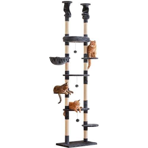 Adjustable Floor to Ceiling Cat Tower with 7 Tiers and Scratching Posts - Ideal for Indoor Cats — Smoky Grey