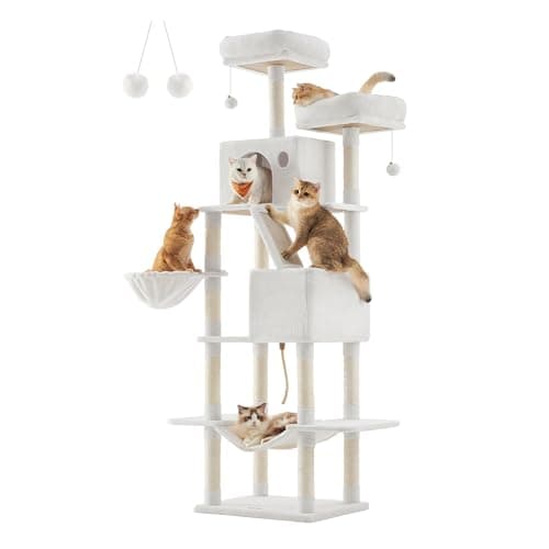 Feandrea Jelly Pink Cat Tree: 81.1-Inch Large Tower with 13 Scratching Posts UPCT190P01 — Cream White