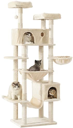 MSmask Cat Tree with Hammocks, Condo, Perches, Scratching Posts, Climbing Tree — Beige