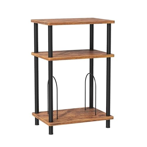Apicizon Black 3-Tier Narrow Side Table with Storage — Rustic Brown and Black