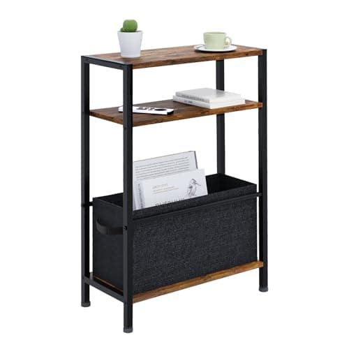 Vintage Brown Thin End Table with Drawer for Small Spaces