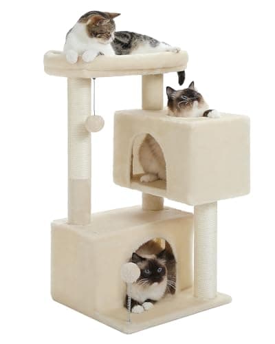Light Grey Cat Tree with 2 Condos & 31.5" Tower for Indoor Pets — Beige