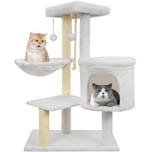 YOUPET Grey 33.46in Multi-Level Cat Tree with Hammocks and Scratching Posts — 35" Beige1
