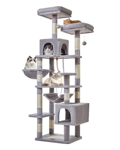 Taoqimiao 71-Inch Multi-Level Cat Tree with 10 Scratching Posts & 2 Caves — Light Gray