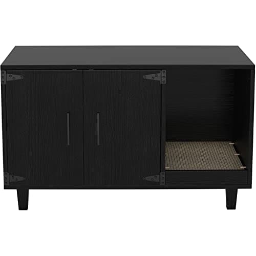 GDLF Modern Wood Pet Crate withScratch Pad & Nightstand (Black)