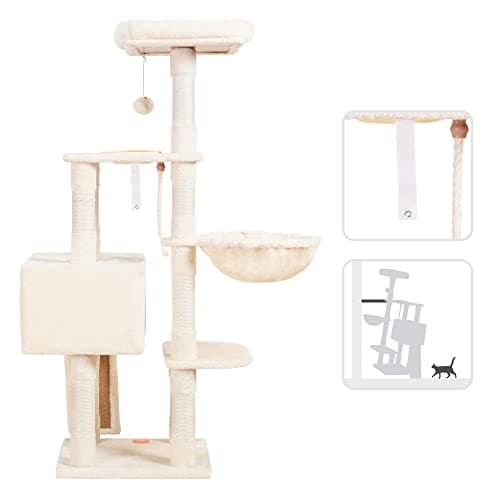Indoor Cat Tower with Scratching Board and Feeding Bowl