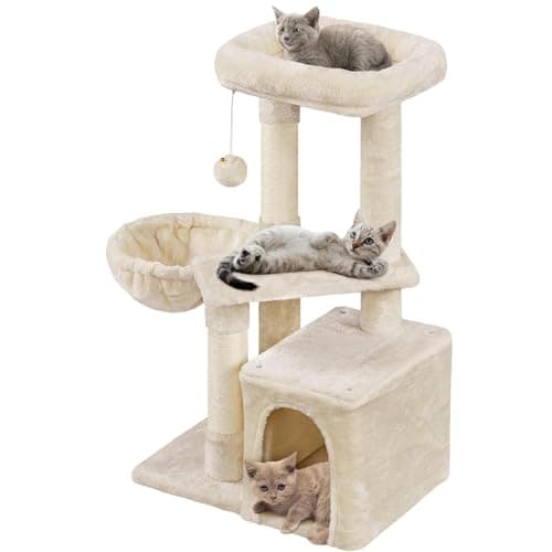 Yaheetech 34in Multi-Level Cat Tree with Bed & Scratching Post Dark Gray — Beige
