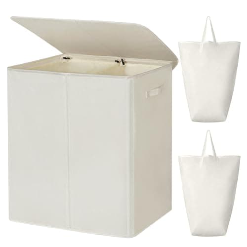 WOWLIVE 154L Double Laundry Hamper with Lid, Black — Beige